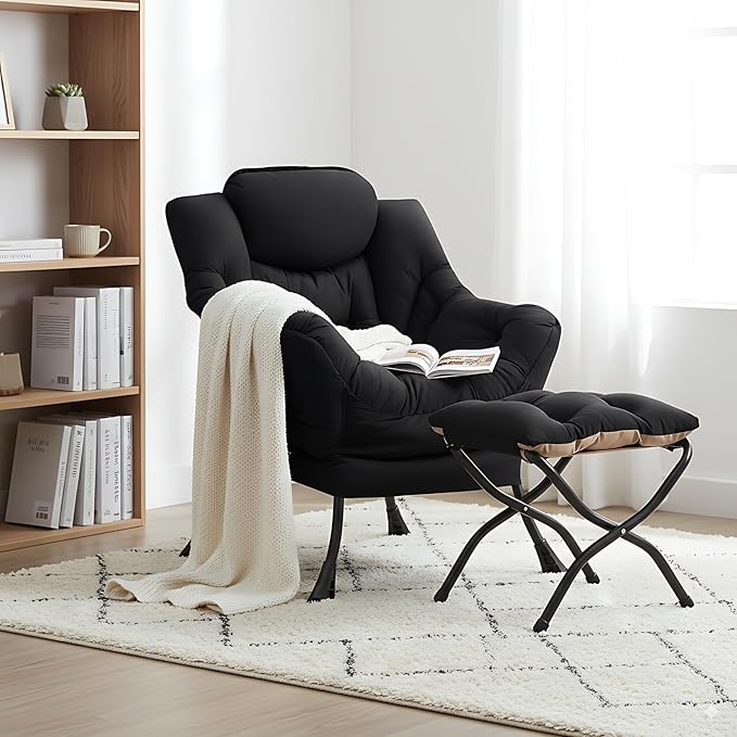 Sillón Relax con Otomano Moderno Negro miniatura 7