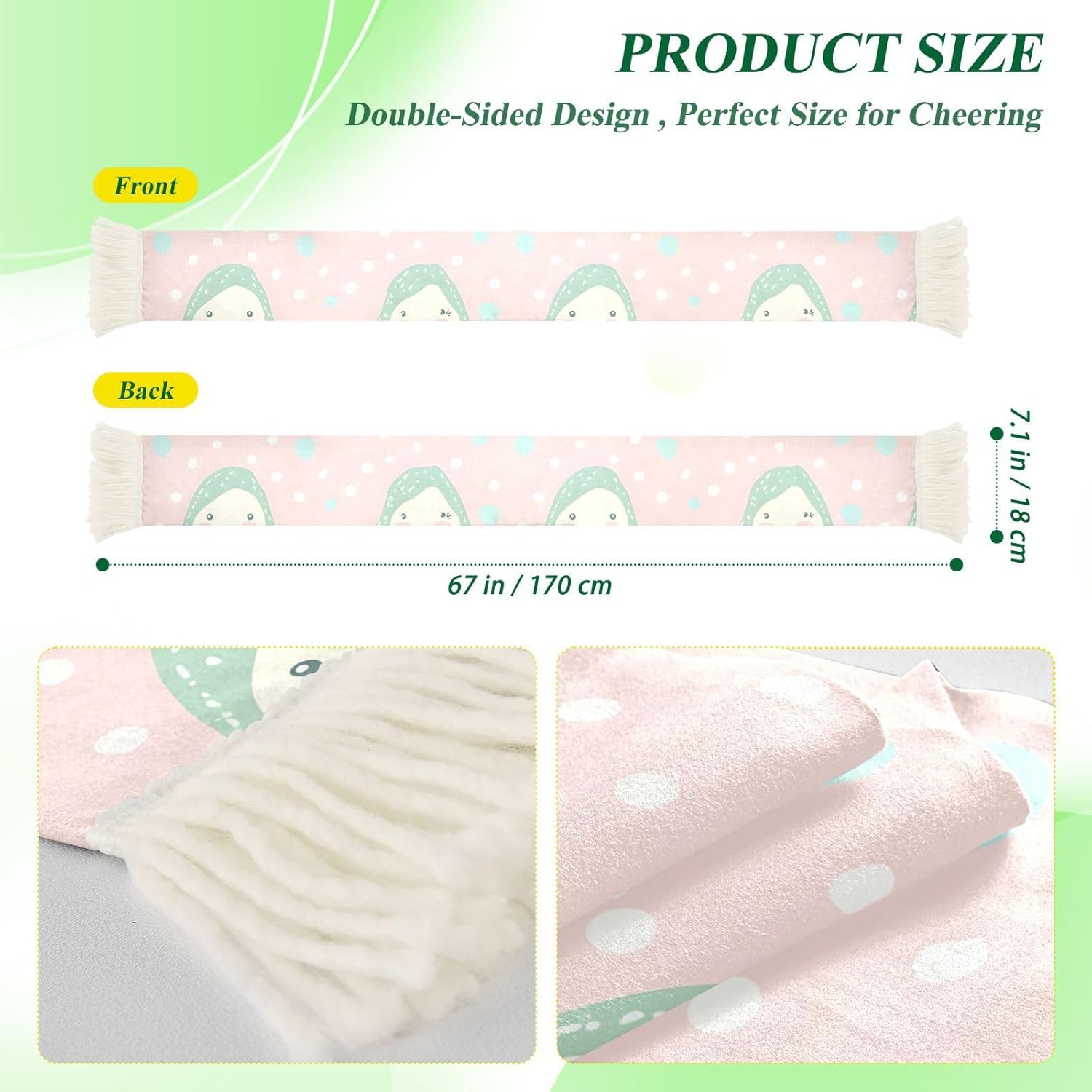 CHIFIGNO Cute Avocado Pink Sports Fan Scarf, Soft Polyester Cheering Towel Scarf for Soccer Fans, Quick Dry with Fringe Ends