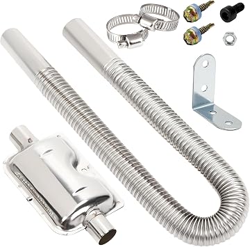 Diesel Heater Exhaust Pipe with Silencer, 0.91" Stainless Steel Parking Air Heater Hose & Muffler w/Clamps, Diesel Heaters Hose Silencer Kit for Car Intake & Exhaust System