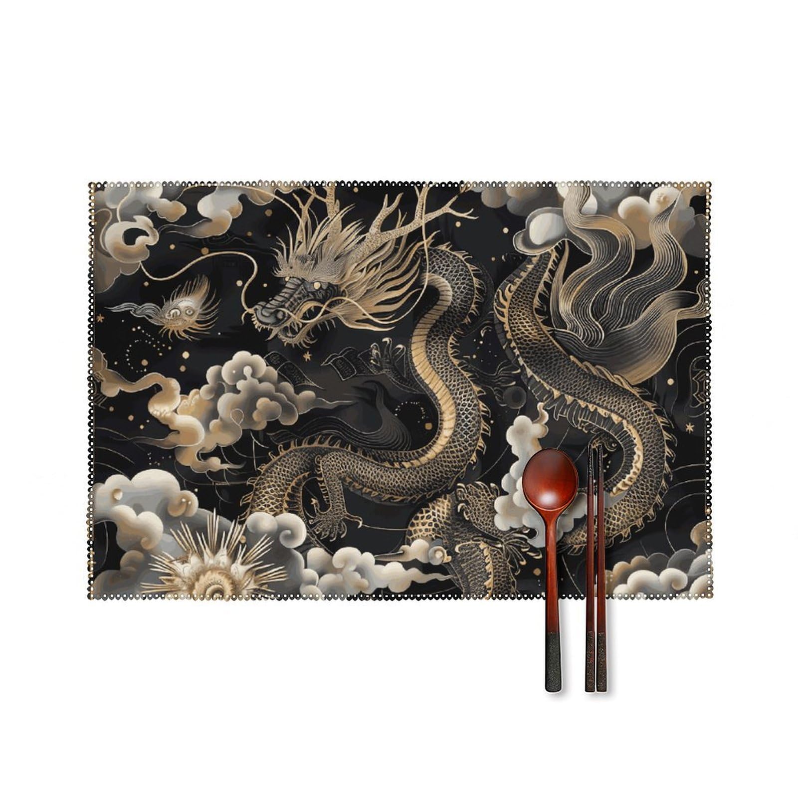 Sets de table dragon chinois imperméables résistants chaleur cuisine salle à manger