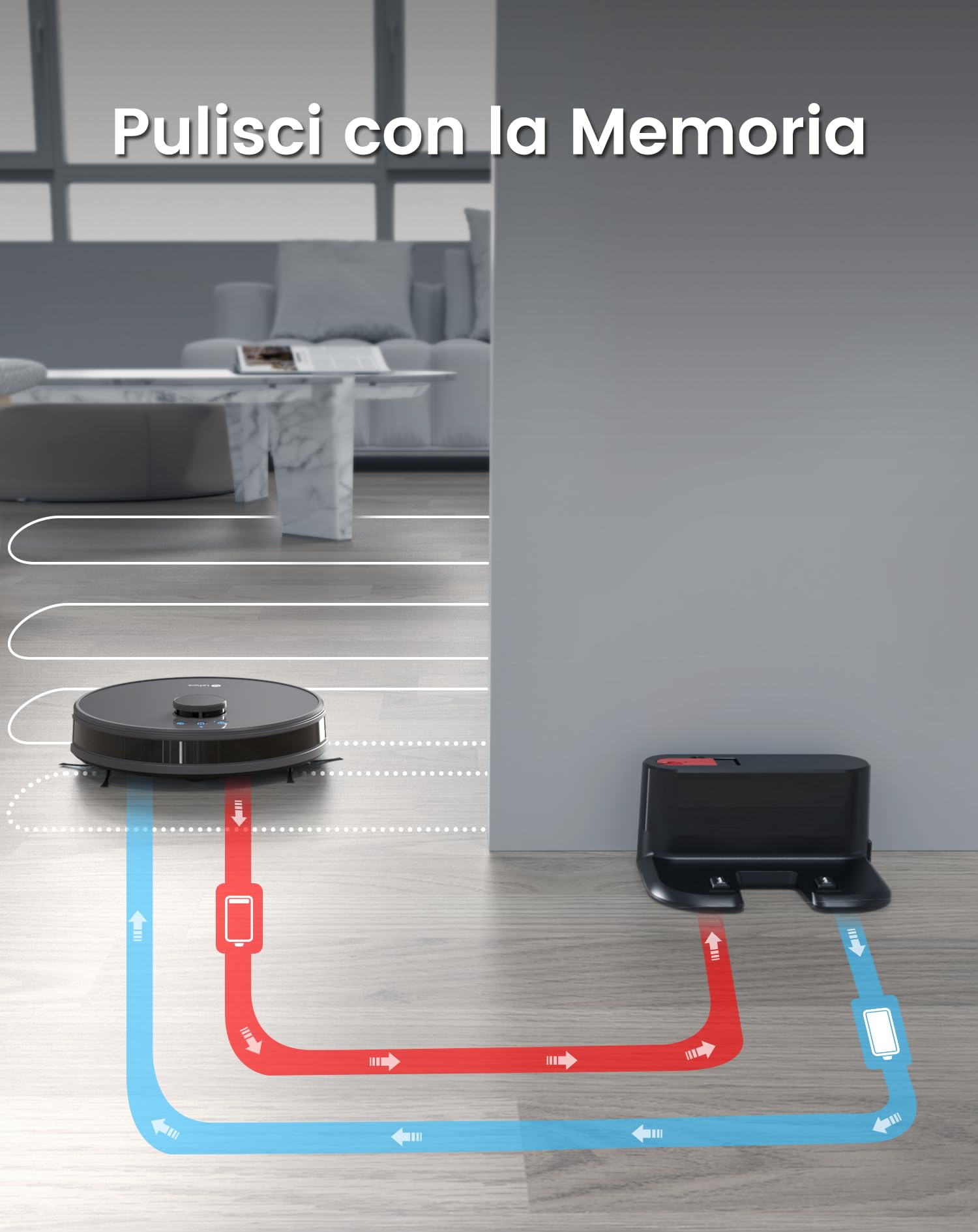 LEFANT Robot Aspirapolvere Lavapavimenti con Mappatura 4000pa,Navigazione LDS,Batteria da 4000mAh,Autonomia 150 min,Robot Aspirapolvere Lavapavimenti Slim per Pulizia Domestica/Peli Animali,grigio