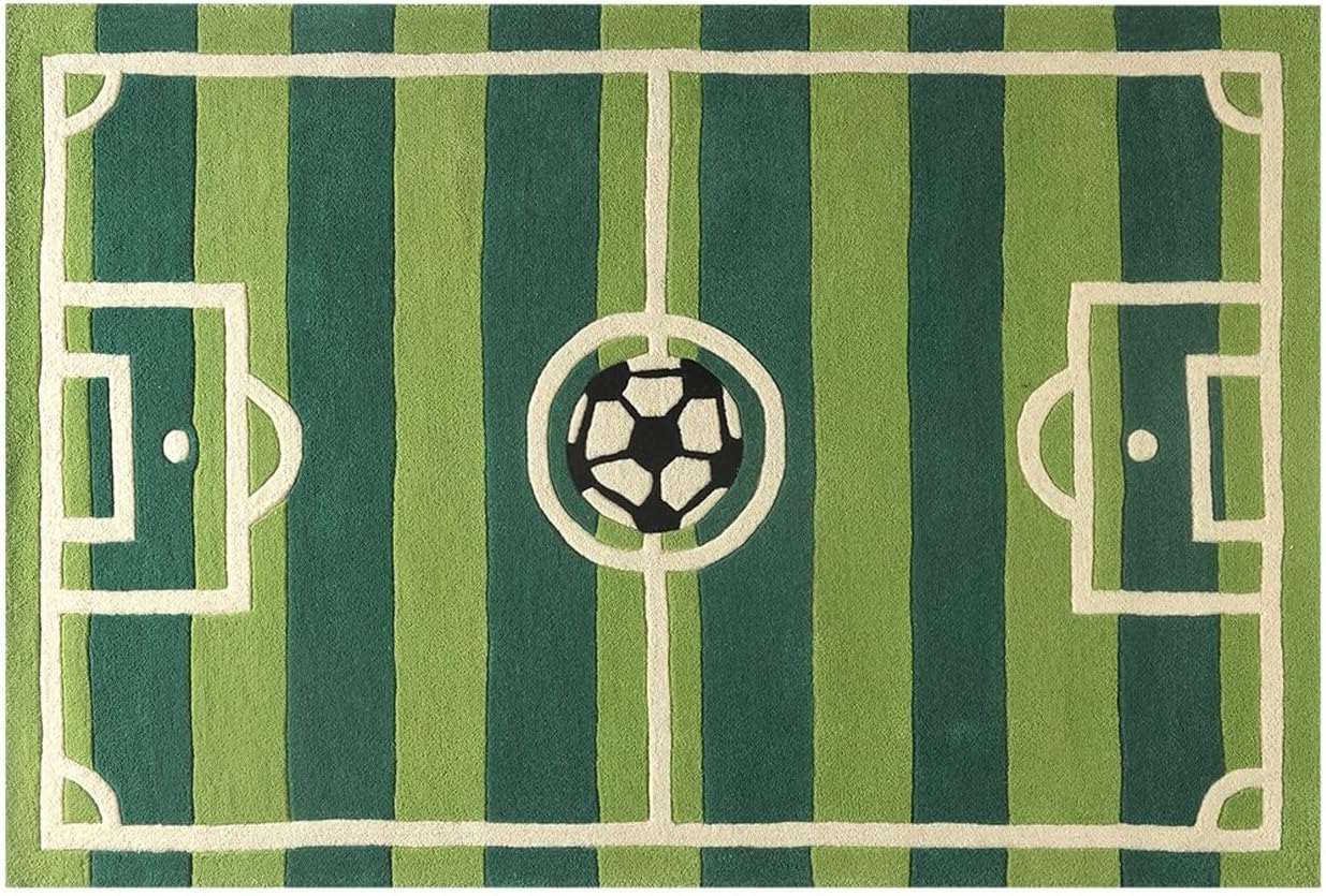 Handmade Tufted Wool Kids Soccer Field Area Rug – Green Sports Carpet for Children’s Bedroom, Playroom & Nursery (4x6)