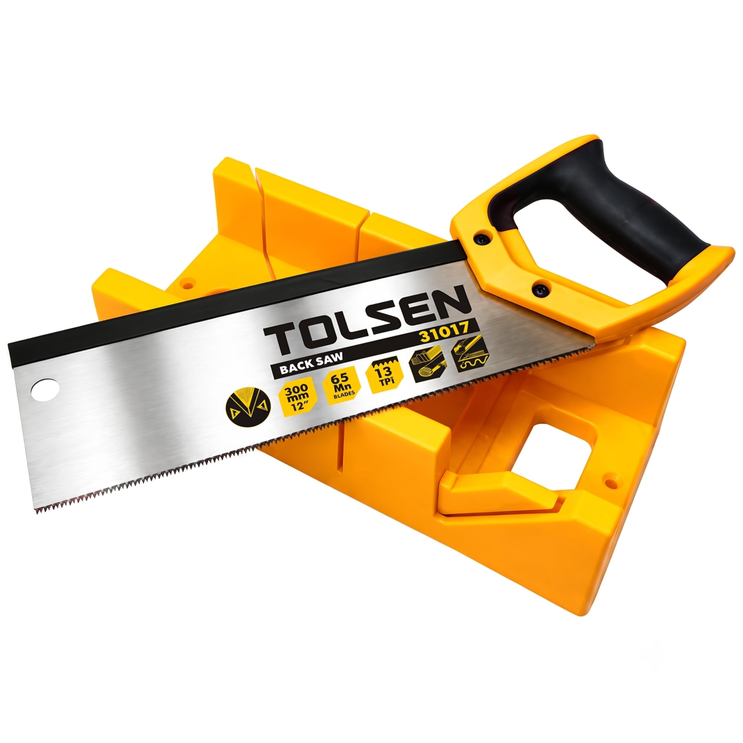 Tolsen Mitre Box and Tenon Saw Set, 300mm Mitre Block, Coving & Skirting