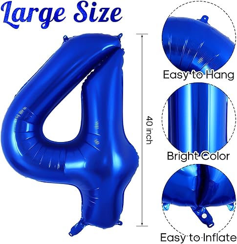 Miniatura 3 de Globo azul marino del número 4 de 40 pulgadas, globos grandes de aluminio azul oscuro, globos gigantes de Mylar número 4 para decoración de fiesta