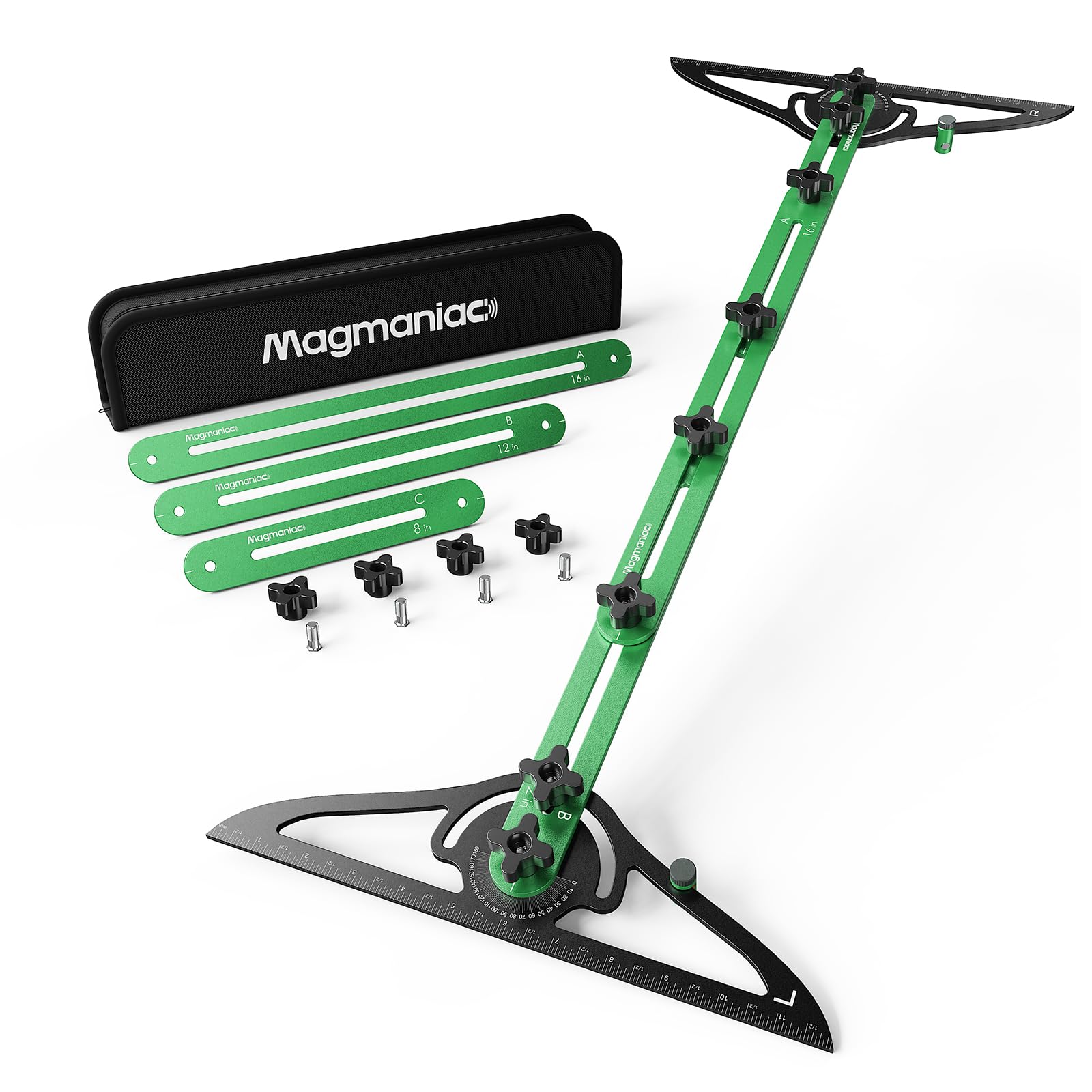 Stair Tread Template Tool Jig – Dual Nut Locking Measuring Gauge For Steps And Shelves, Green/Black