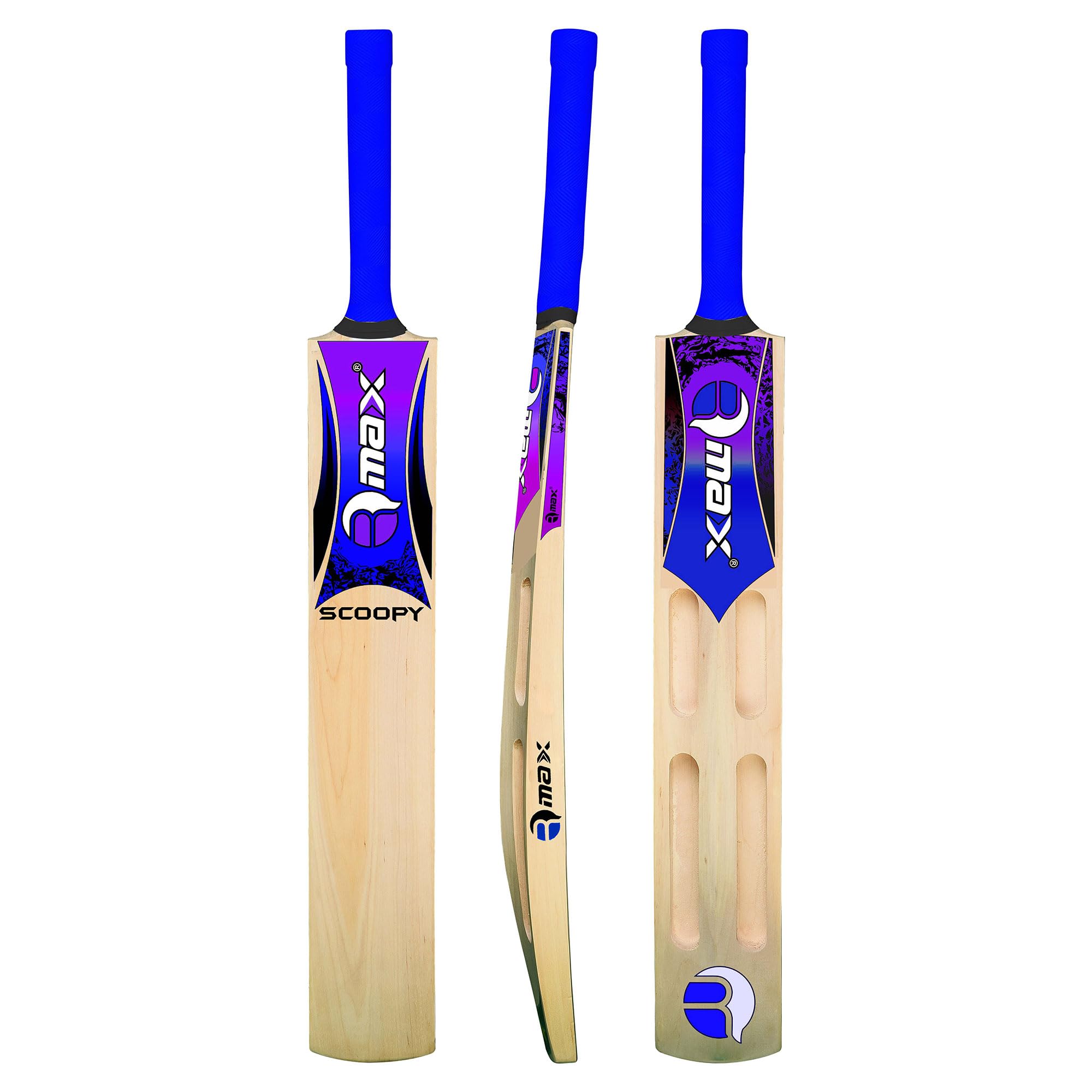 Rmax Kashmir Willow Scoop Cricket Bat for Tennis Ball, Light Weight, Tennis & Rubber Ball, Bat Cover (Purple)