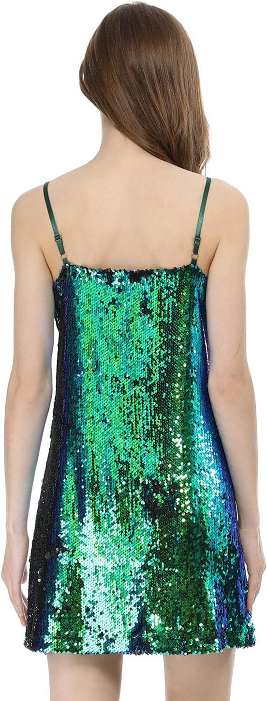 Allegra K Women's Glitter Sequin Dress Spaghetti Strap V Neck Party Cocktail Sparkly Mini Dress Clubwear - Image 5