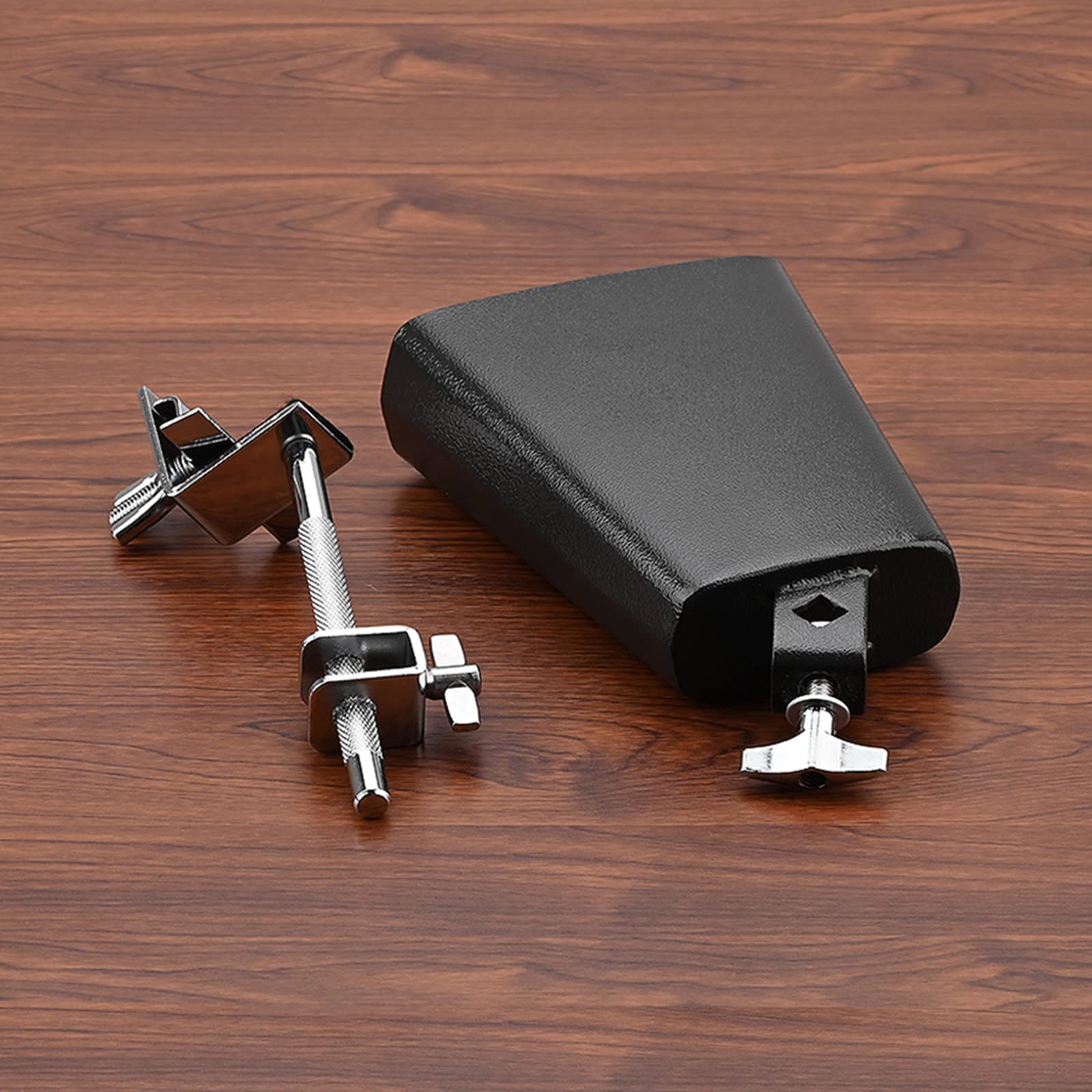 Campanaccio in metallo con supporto per campanaccio montato a cerchio per batteria, morsetto accessorio per percussione, regolare un campanaccio verso l'alto o verso il basso