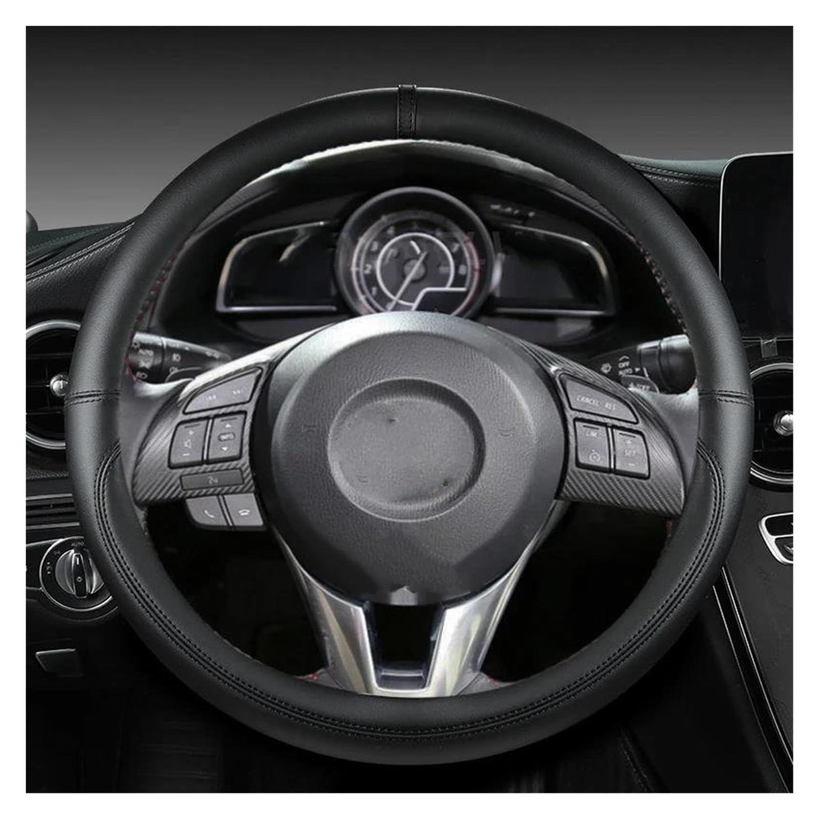 Lenkradabdeckung Auto Mikrofaser Leder Auto Lenkrad Abdeckung Für Mazda 2 3 Für Axela 2013-2016 Lenkrad Schutzhülle Rutschfester Lenkradbezug(Schwarz)