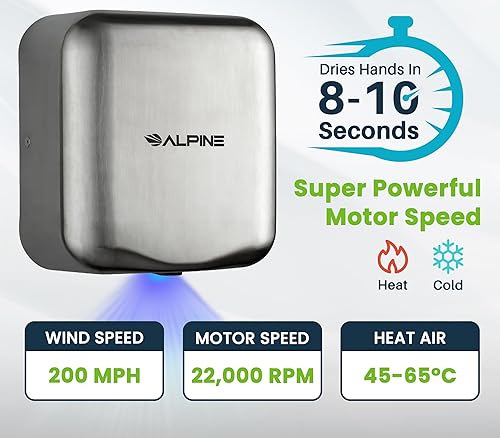 Miniatura 3 de Acero inoxidable Alpine Hemlock alta velocidad, secador de manos comercial, 110/120V - BMC-ALP 400-10-SSB