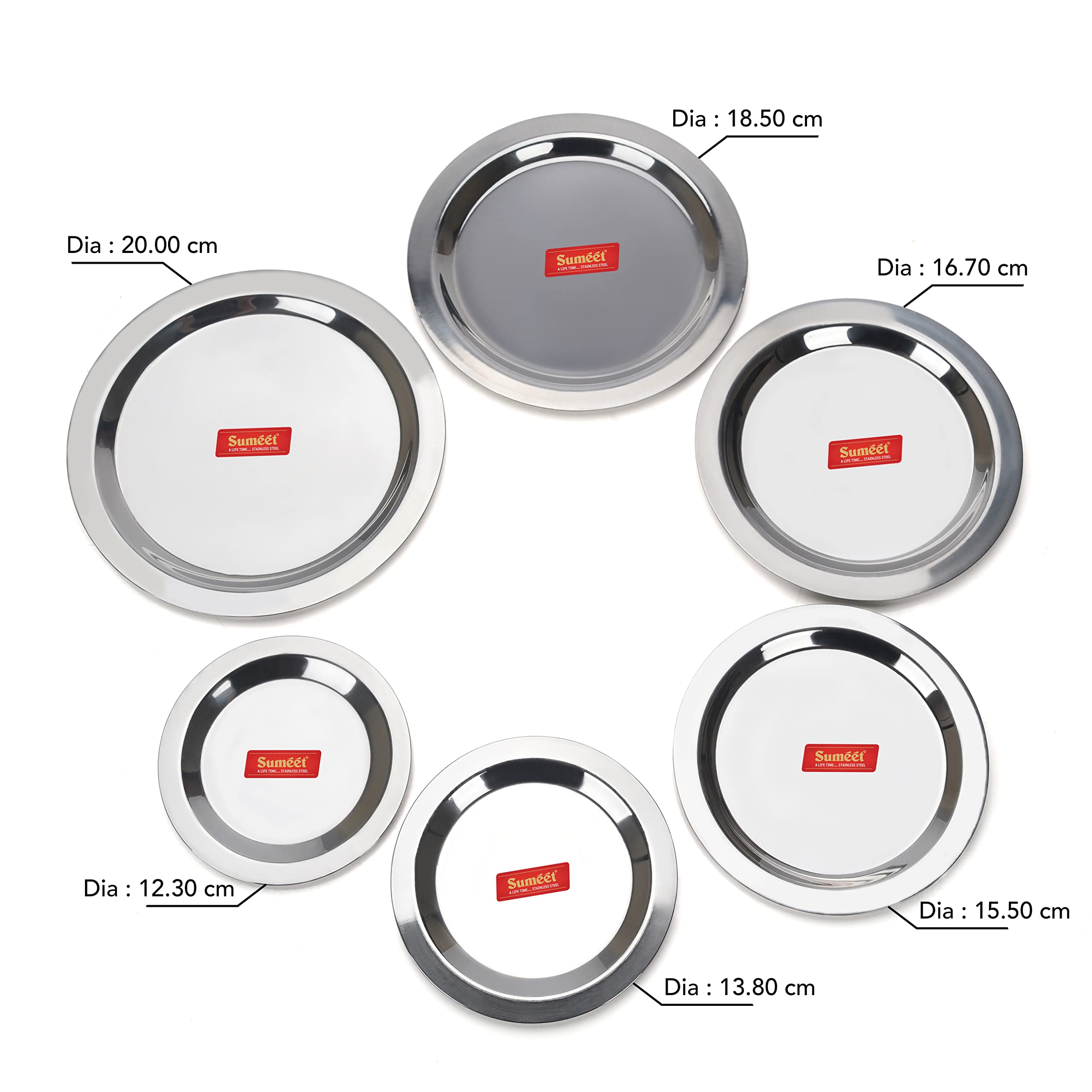 Sumeet Stainless Steel Heavy Gauge Ciba/Lids/Tope/Cheeba Cover Set of 6 Pcs (12.3cm, 13.8cm, 15.5cm, 16.7cm, 18.5cm, 20cm), Silver 2