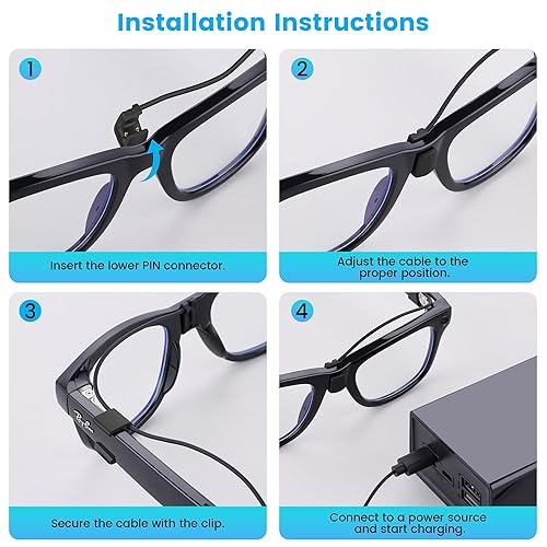 Miniatura 5 de Cable de carga para gafas inteligentes Ray-Ban Meta Wayfarer RW4008 de 2.087 in  Cargador de clip tipo C, carga mientras se usa, compatible con