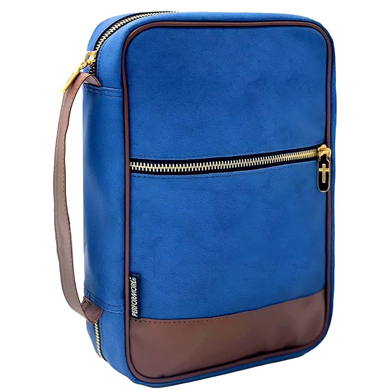 Performore Canvas Bible Cover Bag, Blue Jean Pattern with Handle, Pockets and Zipper for Standard and Large Size Study Bible Carrier, Ideal Also as A Book Cover, 10.2" X 2.7" X 7.5"