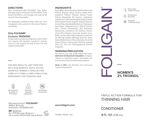 Miniatura 9 de Foligain Acondicionador de triple acción para adelgazar el cabello, acondicionador voluminizador para mujeres, 8 onzas líquidas.