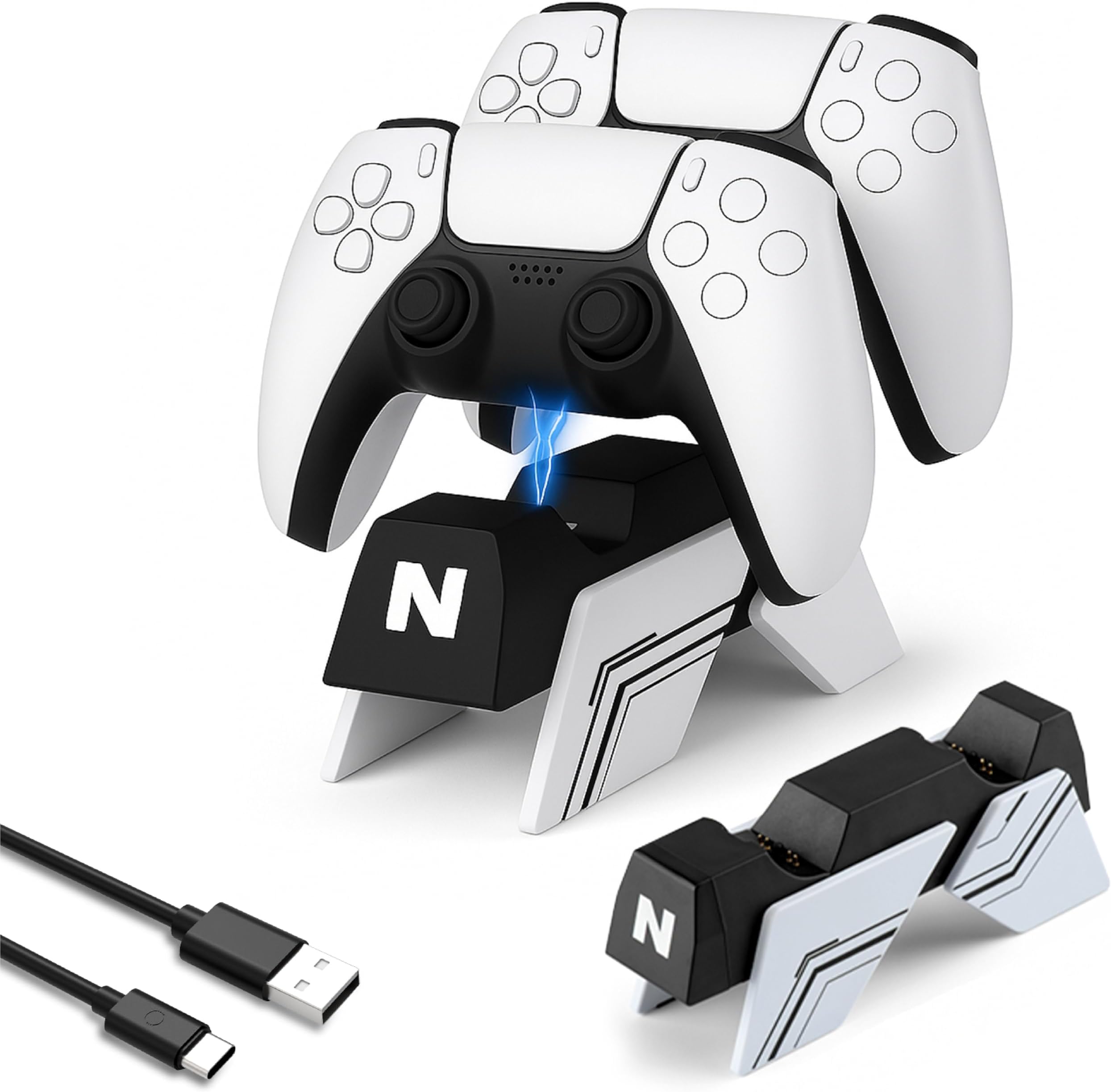 NiTHO Charging Station for PS5 DualSense/PS5 Edge Wireless Controllers, Controller Charger Compatible with PlayStation 5 Controllers, Vertical Dual Controller Fast Charging Dock, White