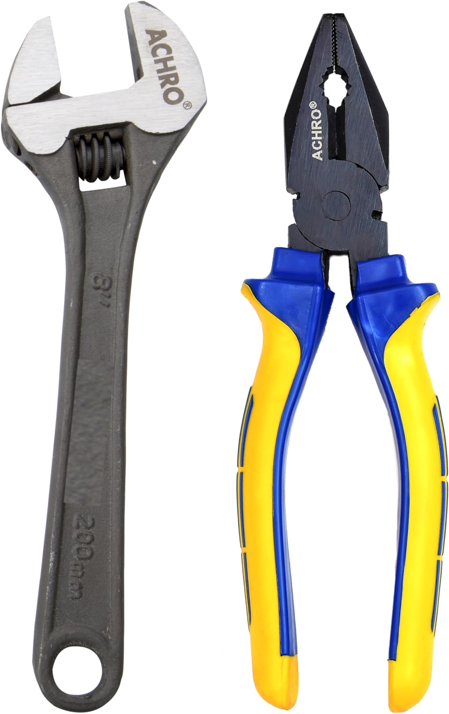 Combo Pack Of 2 Contains 8 Inch adjustable Wrench and 8 Inch Combination Plier (Multipurpose Tool Kit)