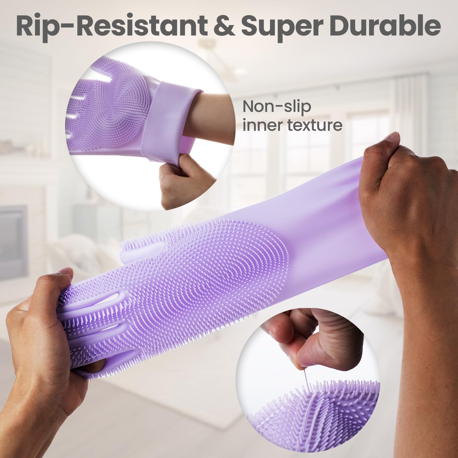 DELOMO Pet Grooming Gloves 1 Pair: Soft and Gentle Silicone Dog Washing Gloves - Bathing Scrubber Brush Mitt Grooming Shedding Fur Removal Massage for Dogs/Cats/Horse, Purple - image 7