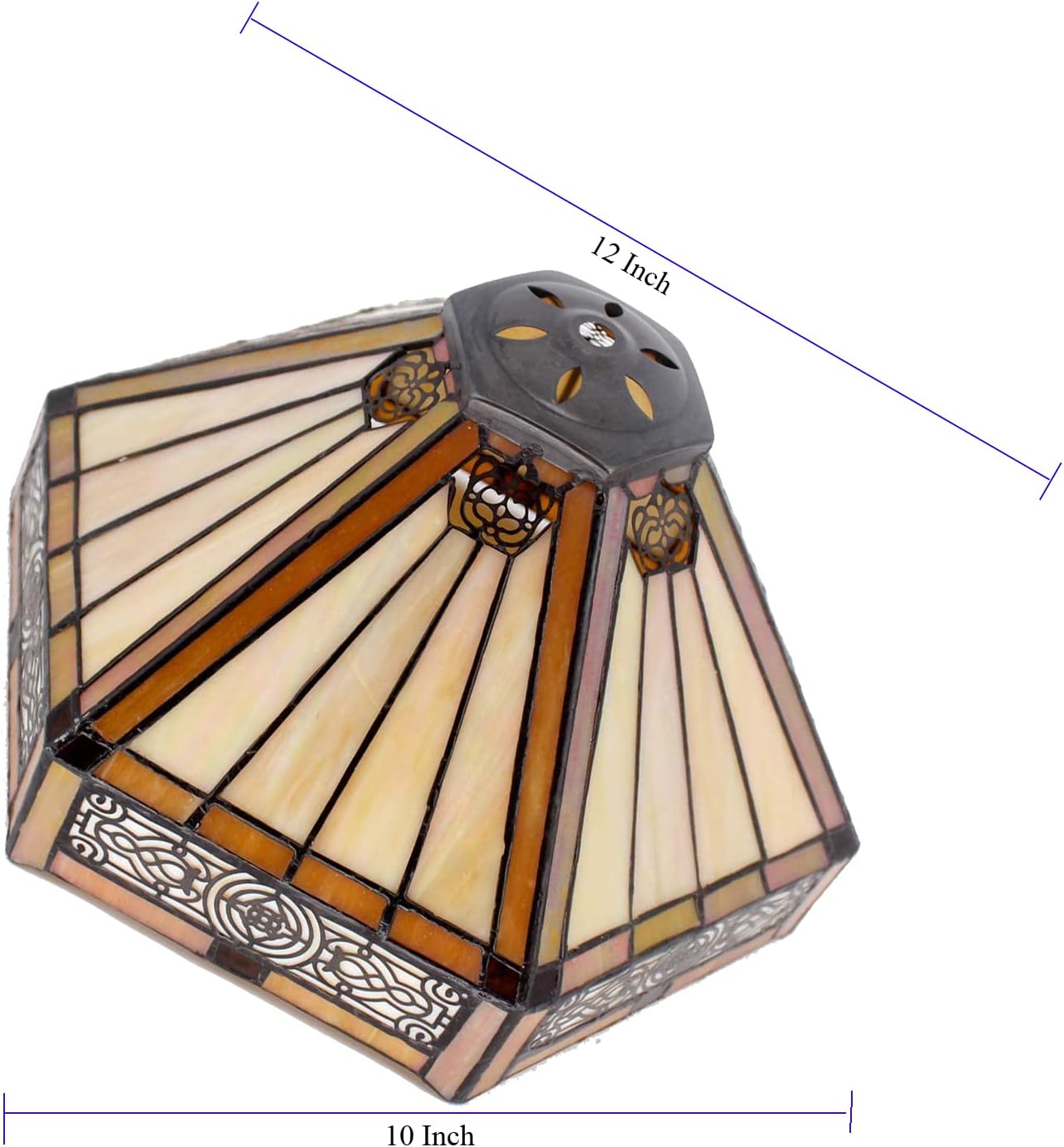 WERFACTORY Tiffany Lamp Shade Replacement 12X10X6 Inch Yellow Hexagon Stained Glass Mission Lampshade Only with Cap fit for Table lamp Pendant Light Ceiling Fixture (Part Not Included) S011 Series