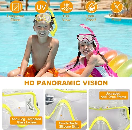 Miniatura 8 de AosDero Juego de esnórquel para niños aletas ajustables para natación máscara de esnórquel panorámica tubo de esnórquel seco  bolsas de viaje equipo