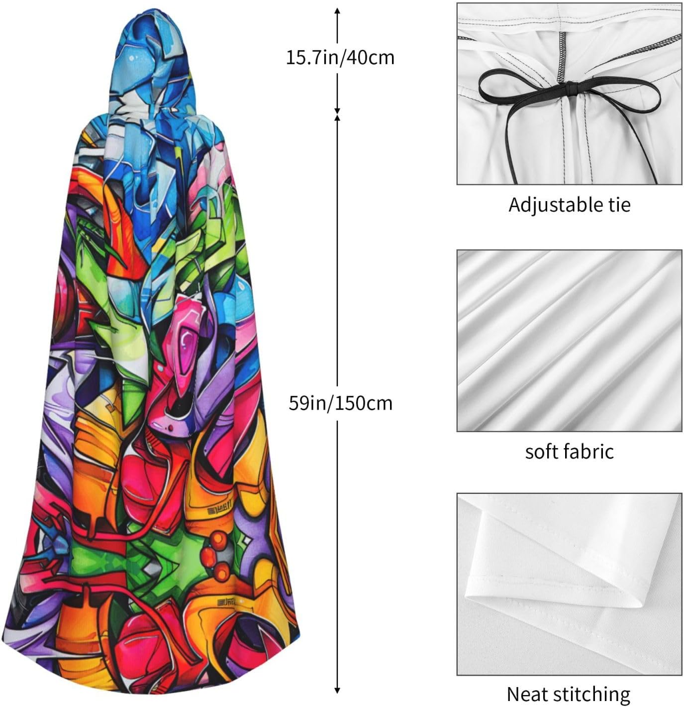 Graffiti Drawing print Hooded Cape Wizard Robe Halloween Overcoat Medieval Renaissance Design Cosplay Party Costumes