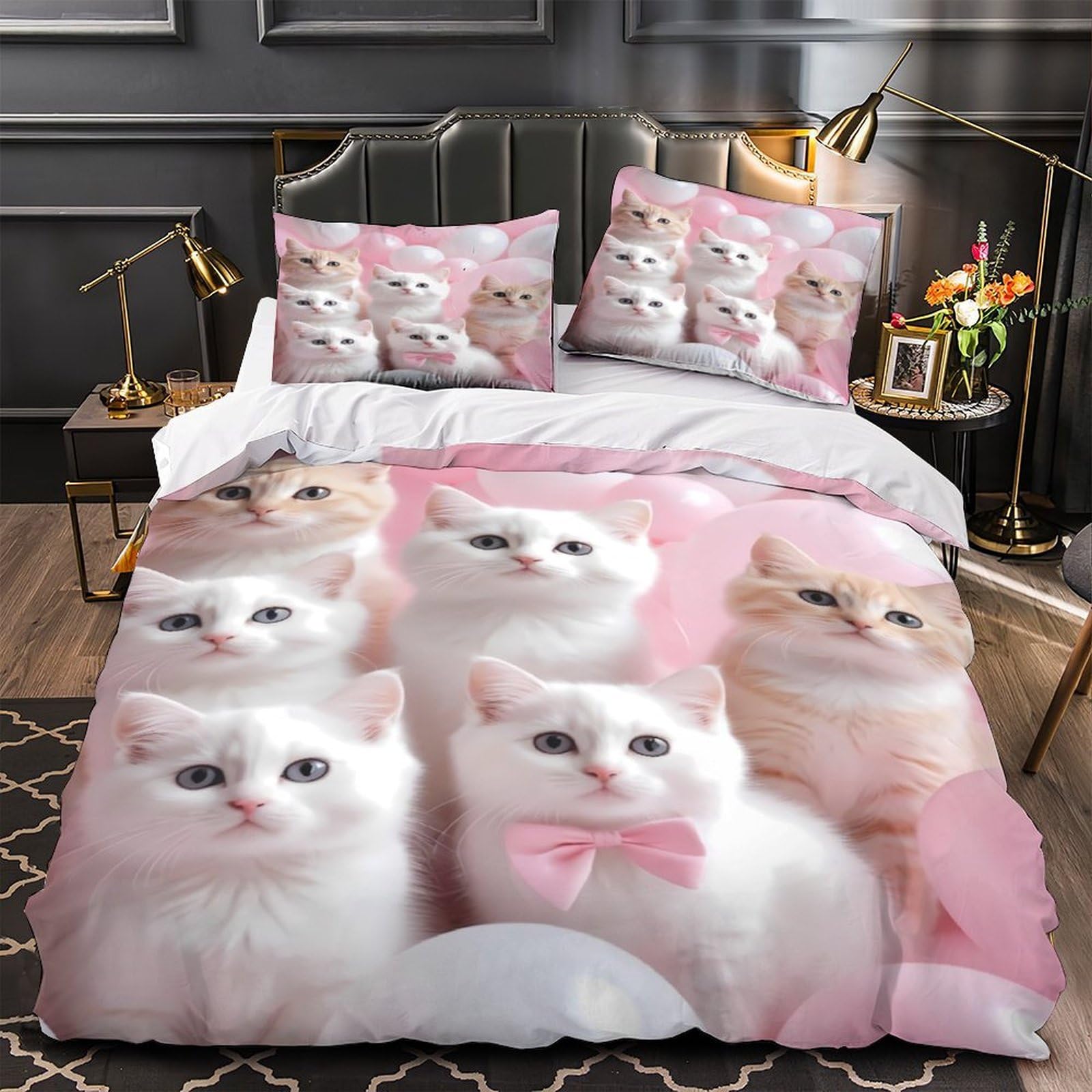 Housse de couette chatons hypoallergénique et douce avec zip 1 place