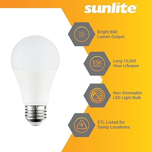 Miniatura 3 de Sunlite 41265-SU Bombillas LED A19, 9 vatios (equivalente a 60 W), 800 lúmenes, base media (E26), no regulable, escarcha, listado UL, blanco frío