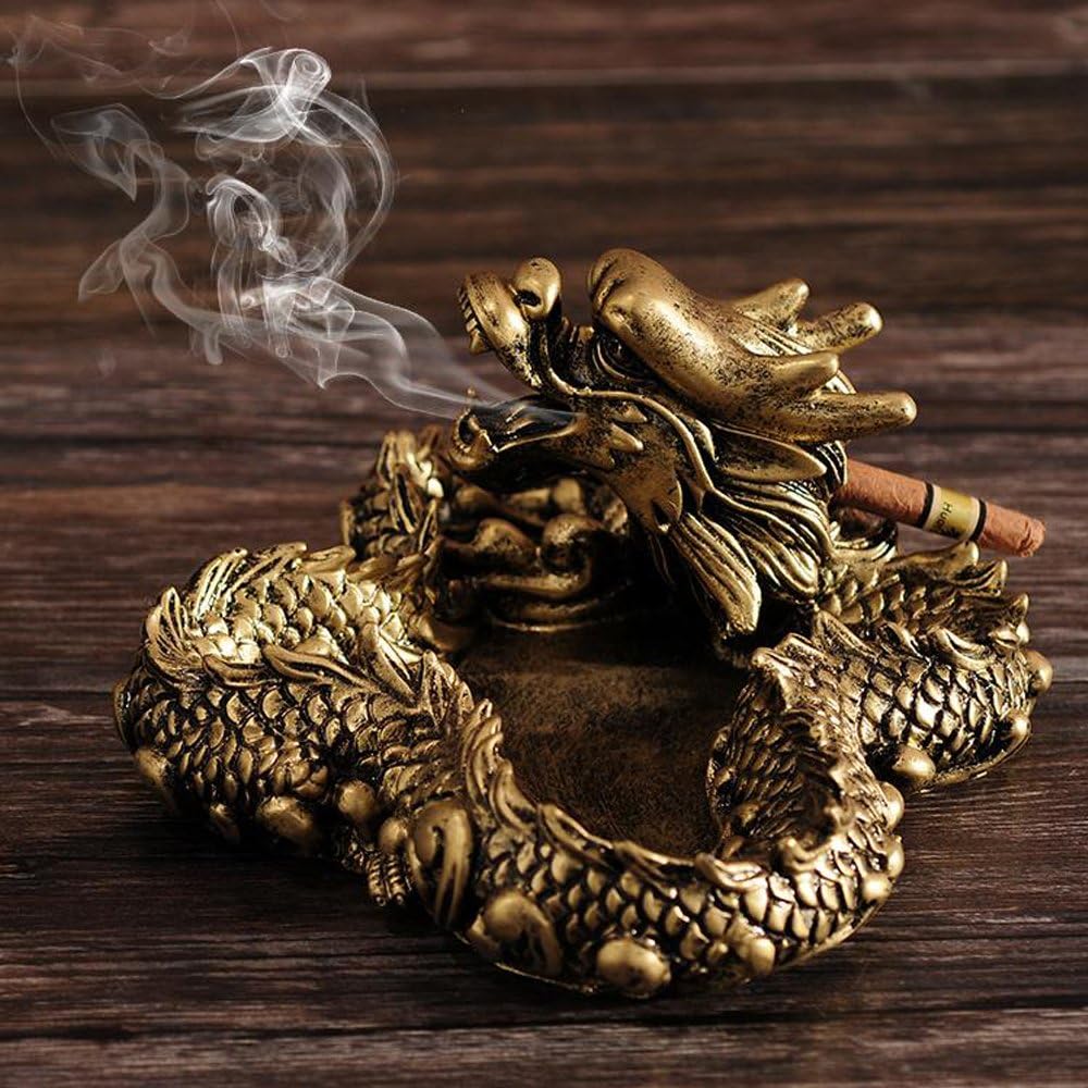 Fansy 3D Dragon Ashtray Chinese Characters Flow Smoke Dragon Resin Cigarette Holder Table Decoration