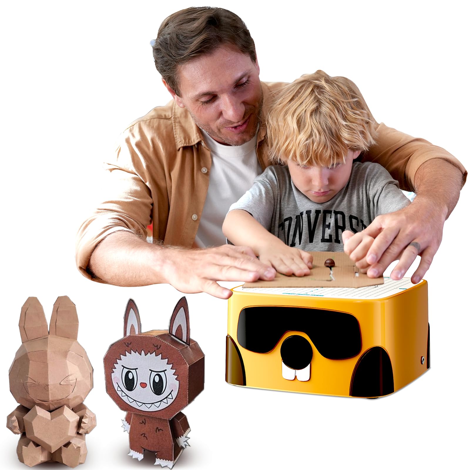 BEAVERBOT Stem Learning Toy Kids Cardboard Cutter Parent-Child Interactive Paper Craft Kits, DIY Pretend Play Toys Educational Development for Kids Ages 3-12 (Faint Yellow)
