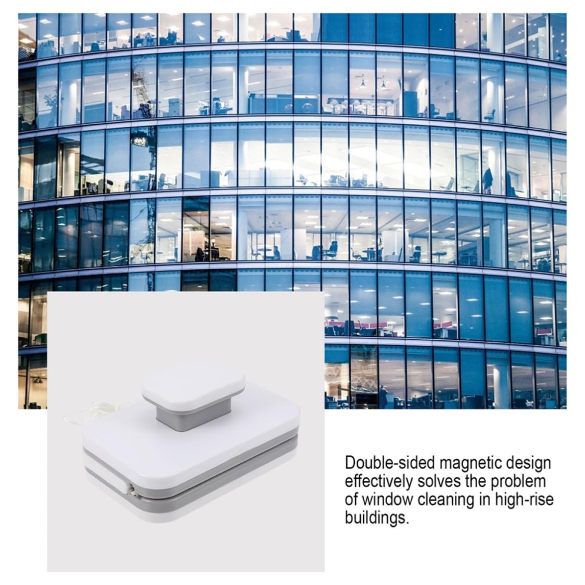 Limpiador de Ventanas Magnético Doble Cara Cordón de Seguridad, Fácil de Usar, Material Abs y Silicona para Limpieza en Ventanas Difíciles de Alcanzar
