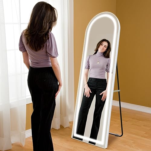 Miniatura 9 de NeuType Espejo arqueado de longitud completa con luces, espejo LED de longitud completa de 63 x 20 pulgadas con soporte, espejo de cuerpo completo