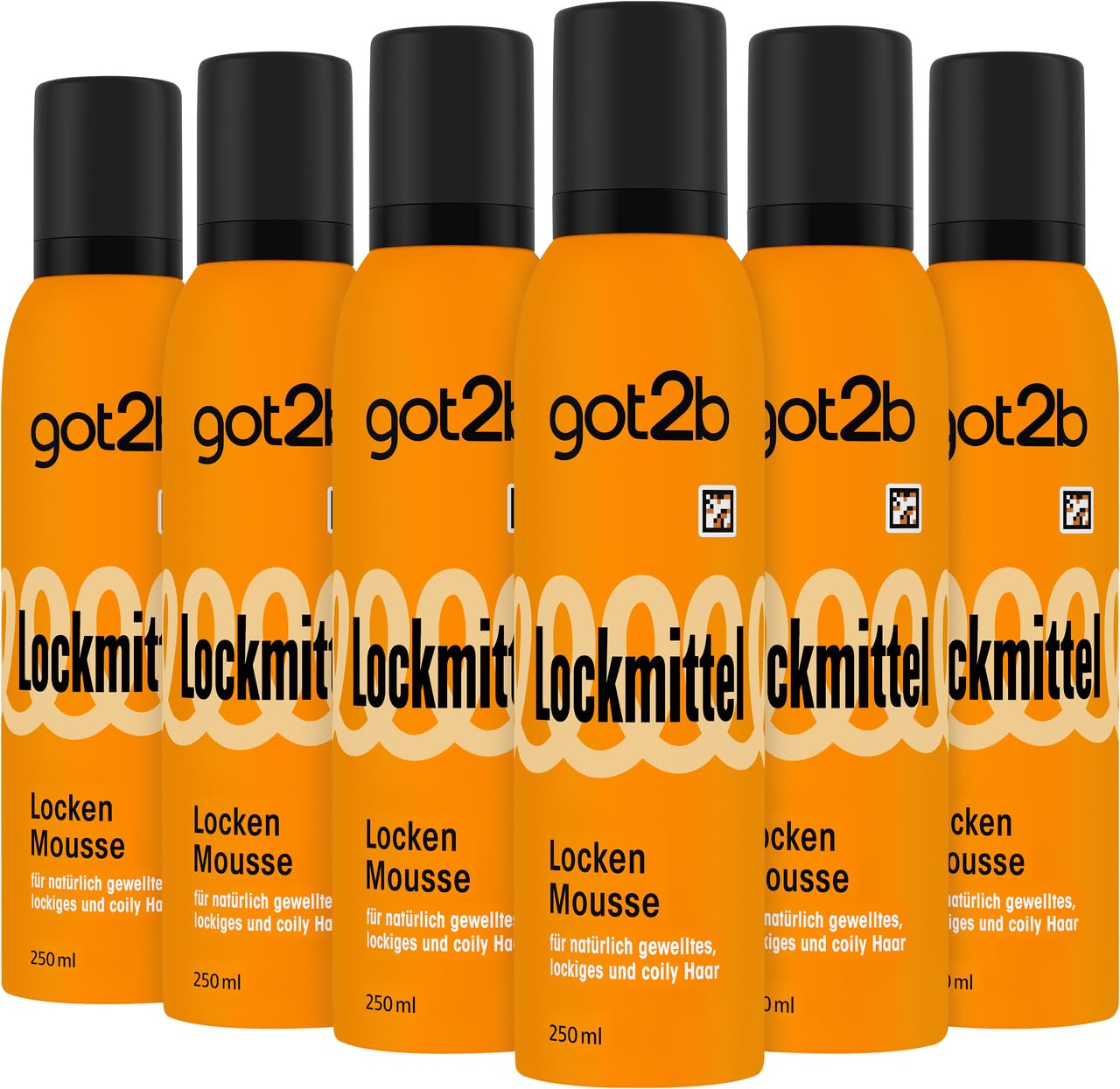 got2b Wabiący pianę (6 x 250 ml), mus do loków z utrwaleniem 3 naturalnie falowanych, kręconych i kręconych włosów, dla zdefiniowanych loków i sprężystości, działanie zapobiegające mechaceniu się do