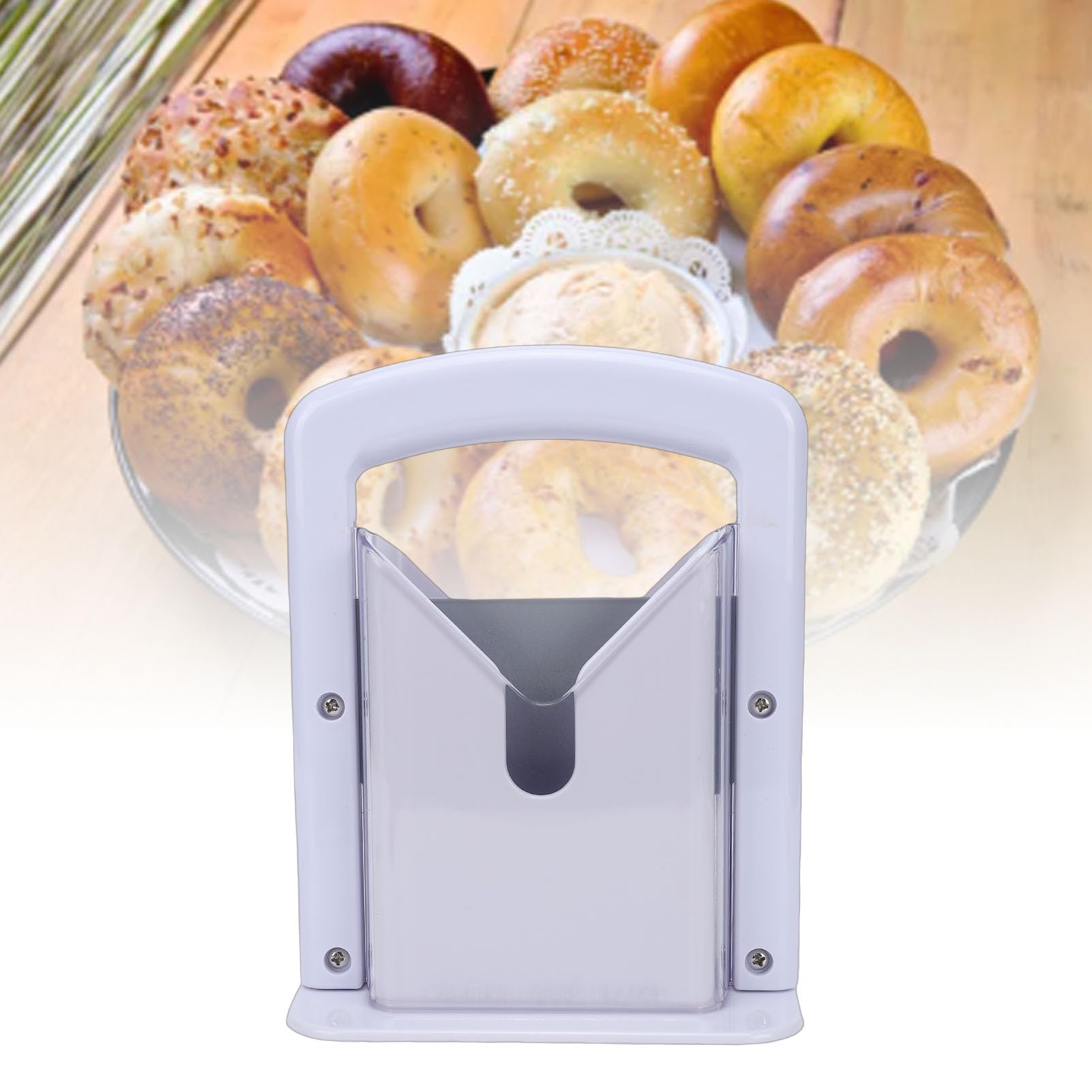 Luocute Coupe-bagel, Lame en Acier Inoxydable avec Couvercle de sécurité Transparent pour Bagels, Pain, Muffins, Petits Pains, Conception Amovible, Facile à Nettoyer, Trancheuse