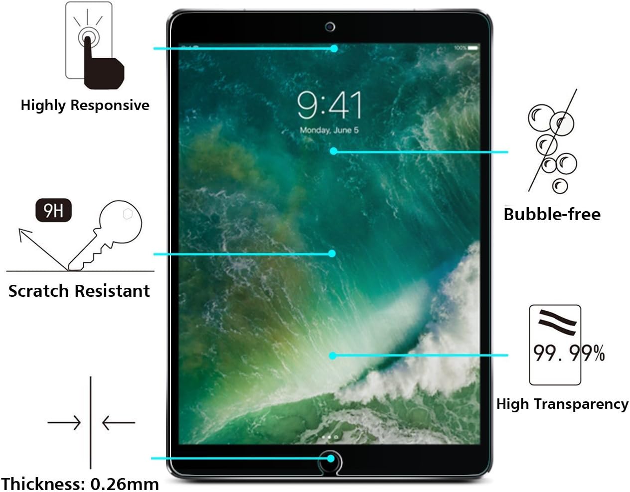 OMOTON Screen Protector for iPad Air 3 10.5 inch 2019 / iPad Pro 10.5 inch - Tempered Glass / Apple Pencil Compatible / Scratch Resistant