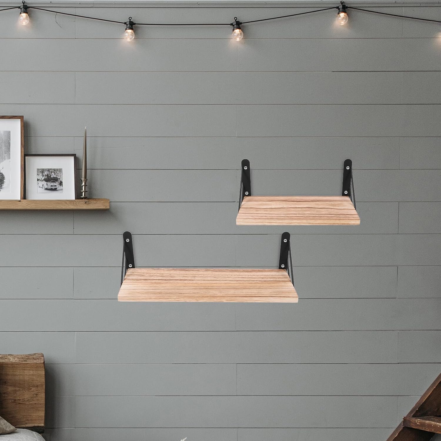 Homoyoyo Rustic Floating Wall Shelf Set 3 Pieces Light Torch Wood Storage Shelves for Living Room Bedroom Bathroom Mounted Decorative Storage