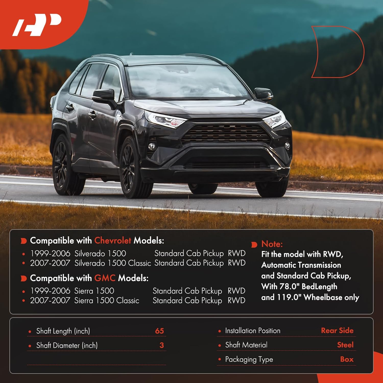 A-Premium Rear Drive Shaft Prop Shaft Driveshaft [RWD, Auto] Compatible with Chevrolet & GMC Models - 1999-2007 - Silverado 1500, Sierra 1500 - [Standard Cab Pickup, 119.0" WB, 78.0" Bed]