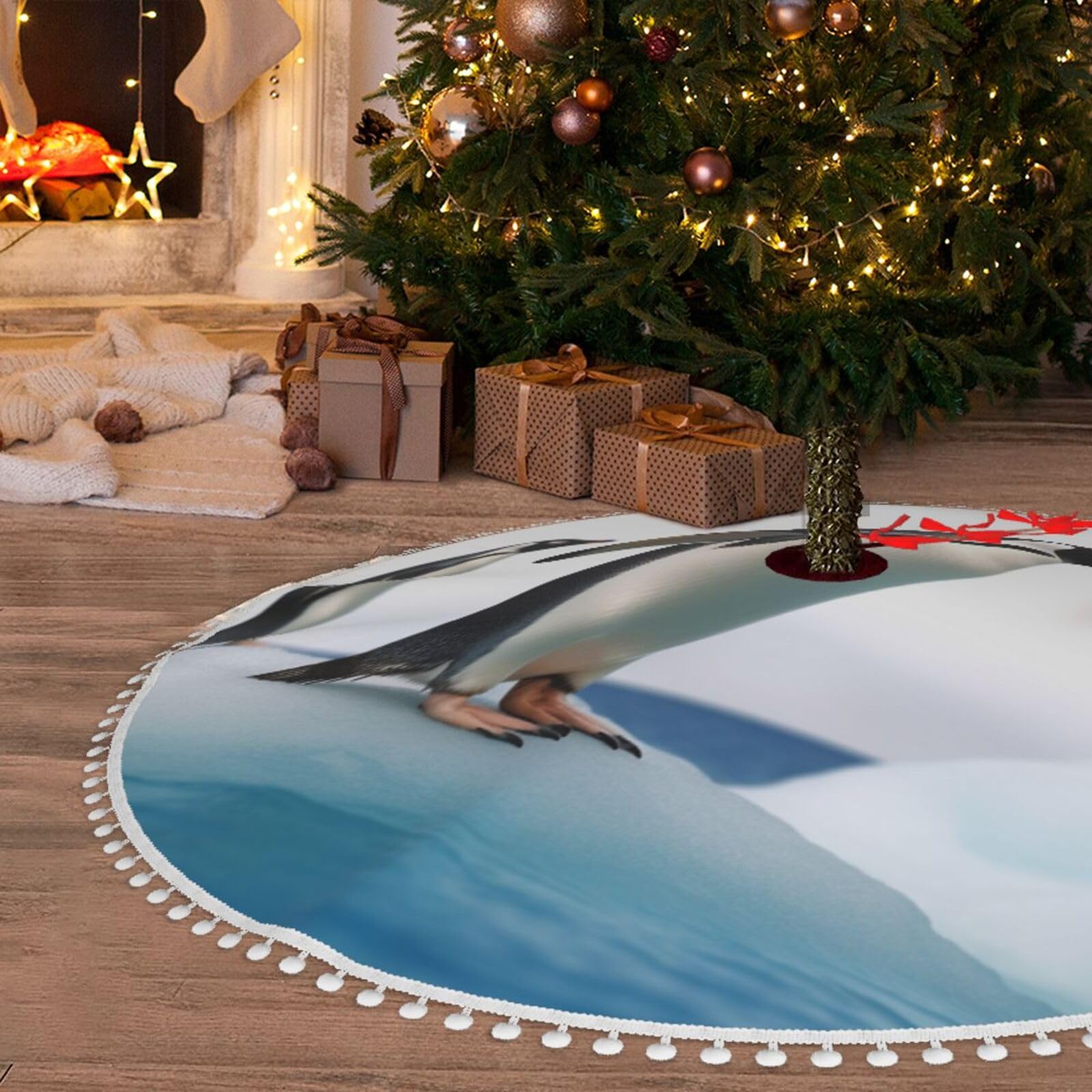 Jupe de sapin de Noël en peluche de 122 cm avec finitions soignées pour un décor de fête raffiné