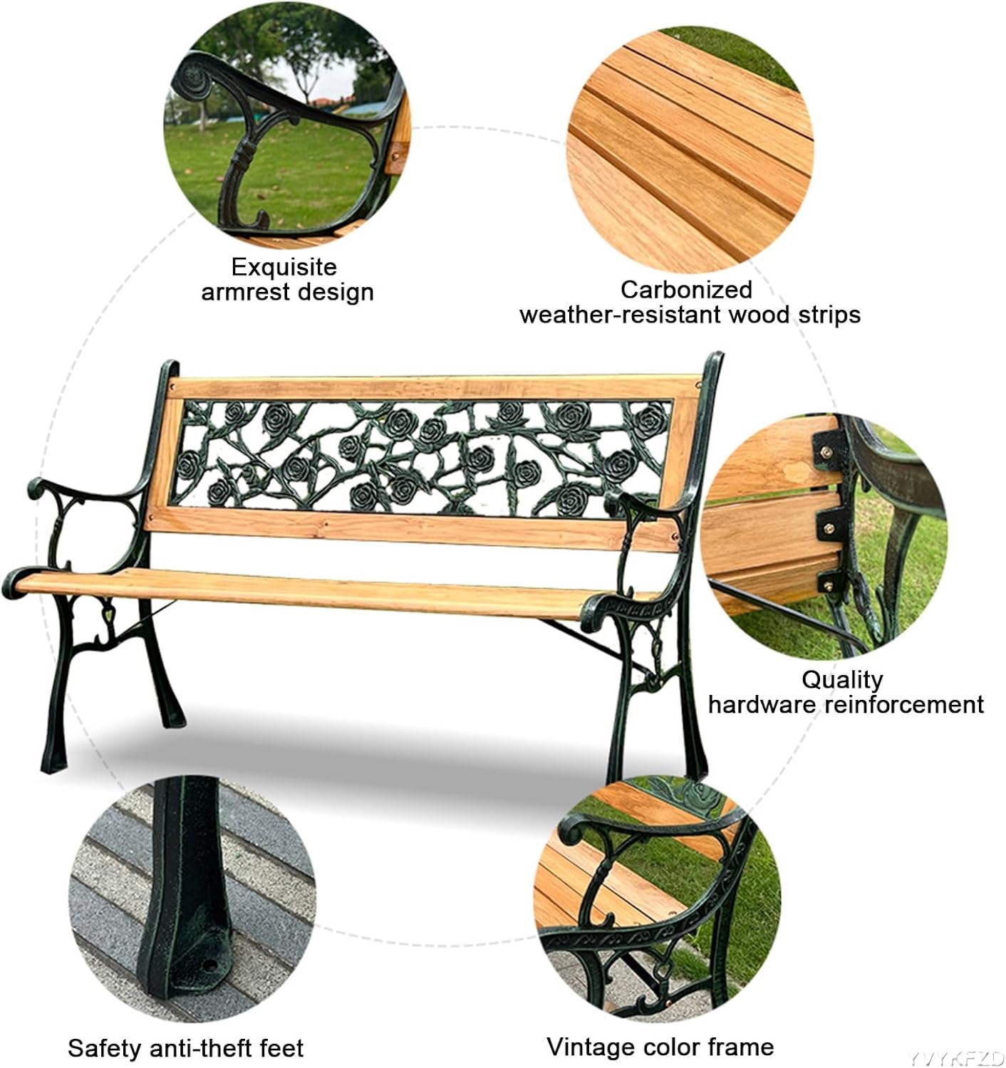 YVYKFZD Indoor/Outdoor Garden Bench, Weatherproof Patio Bench Seat, Leisure Hollow Out Park Bench Chair Loveseat Chair with Curved Backrest and Wide Armrests, for Porch, Lawn (Color : C)