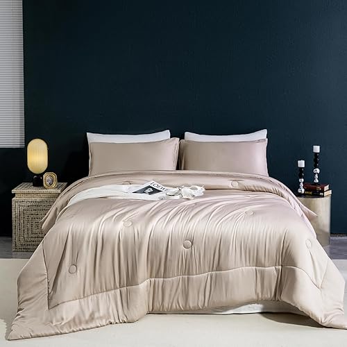 Juego de edredón refrescante tamaño Queen, viscosa de bambú, suave, sedoso y transpirable, juego de edredón alternativo duradero de 300 hilos, juego