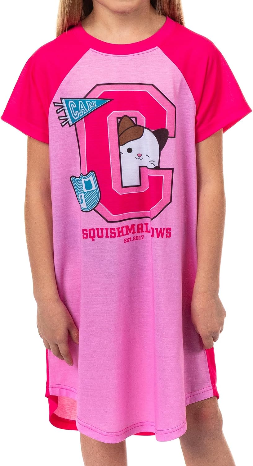 INTIMO Squishmallows Pajamas Girl's Cam The Calico Cat Short Sleeve Raglan Nightgown