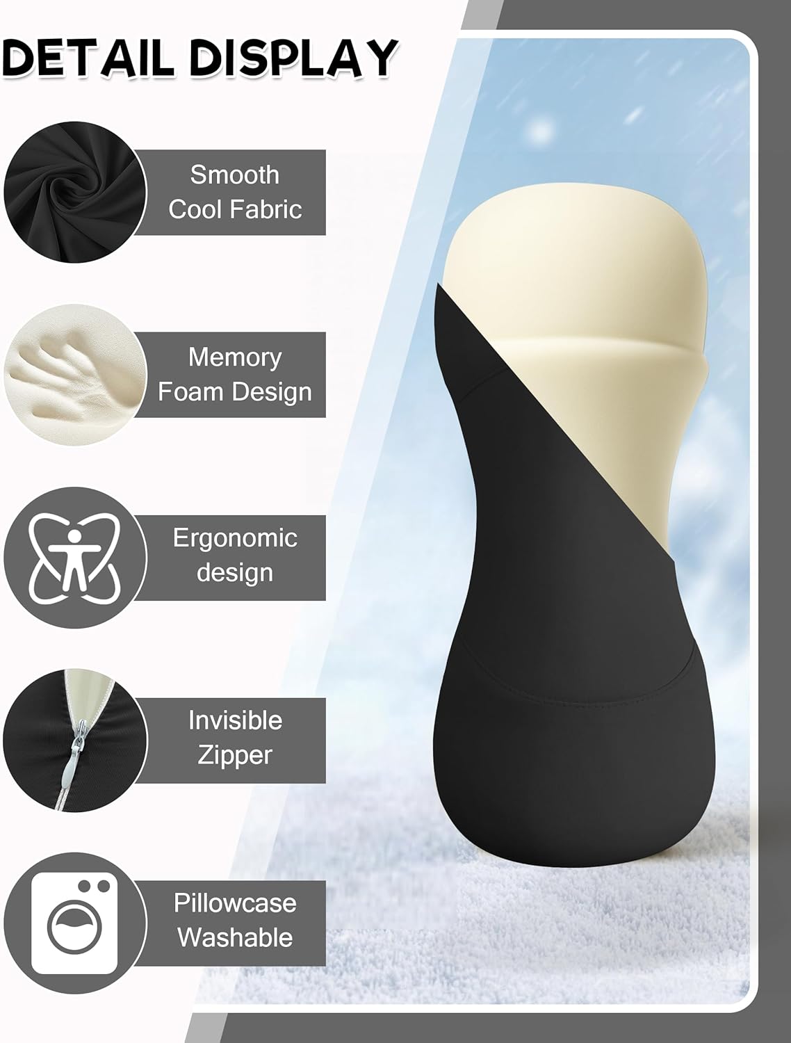 SPRING SEAON Neck Support Pillow for Sleeping Small Neck Roll Pillow Cervical Stretcher Pillow for Neck Pain Relief Memory Foam with Cool Fabric Pillowcase Black - Image 5