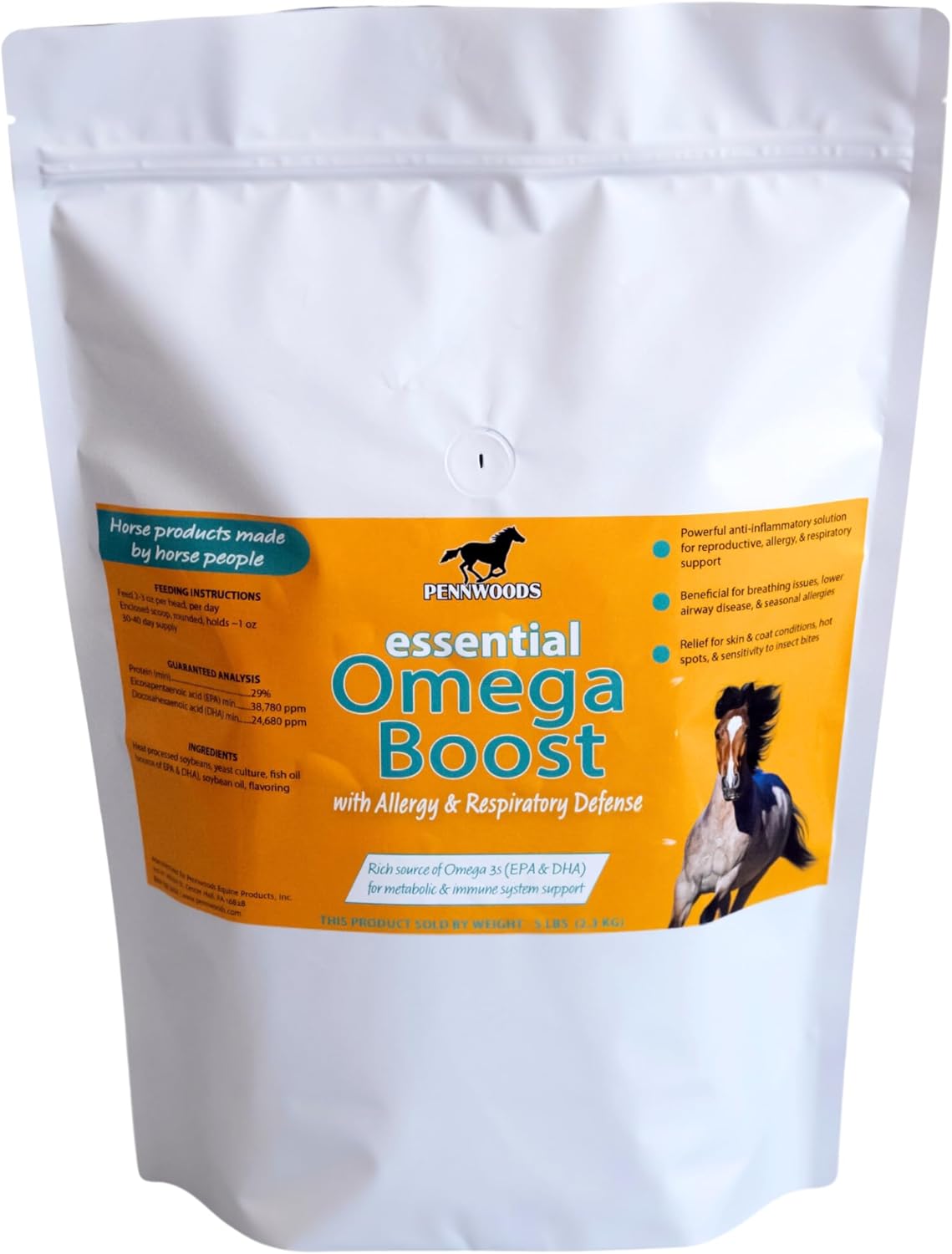 Pennwoods Essential Omega Boost for Horses - Soothe Allergies, Support Respiratory Health, Enhance Breeding, Made in The USA 2lbs.