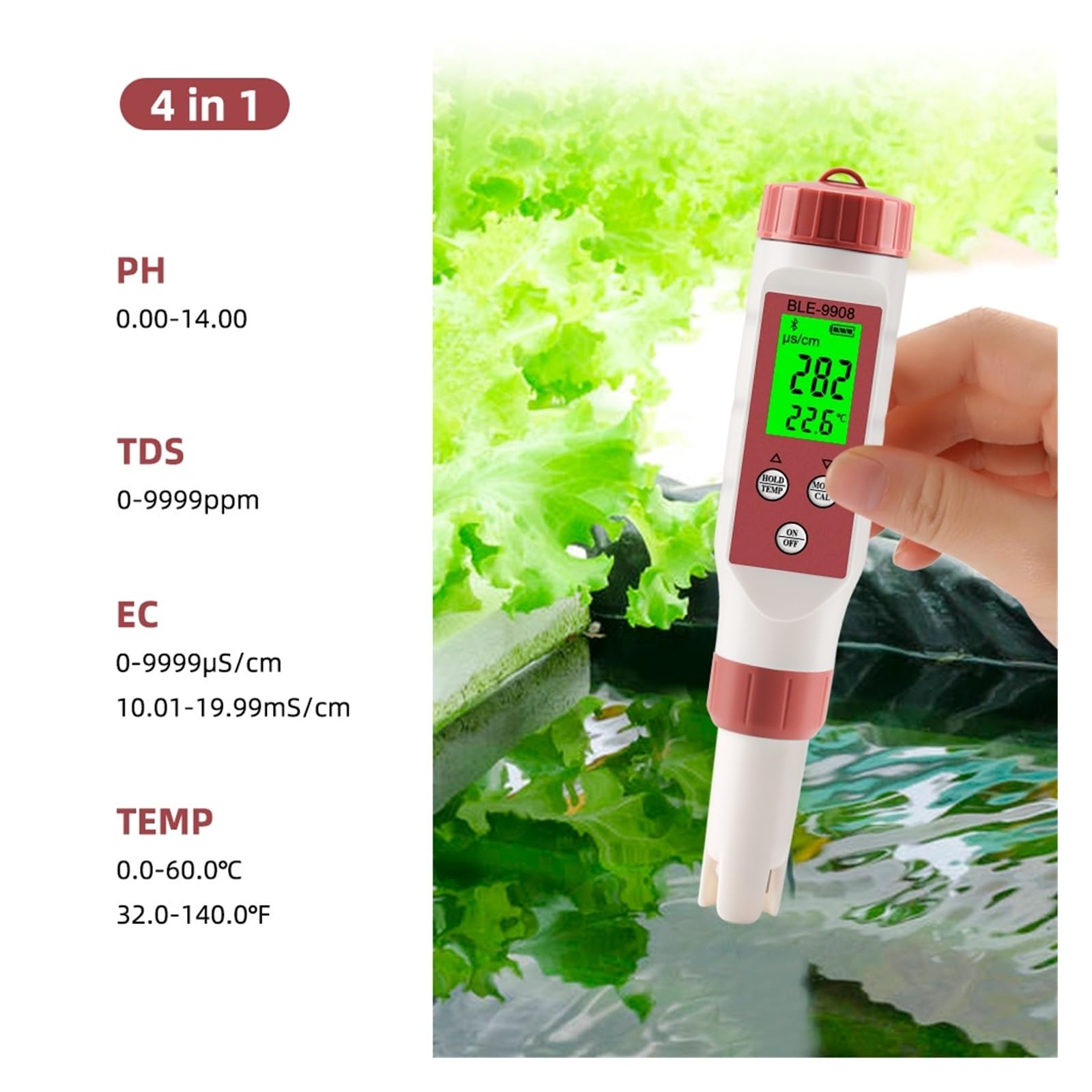 PH EC TDS Miernik Temperatury Zasolenia Cyfrowy Tester Jakości Wody Inteligentny Monitor Online Blue Tooth Kontrola Aplikacji Dla Akwariów Hydroponika DokłAdny Pomiar(PH EC TDS Temp)