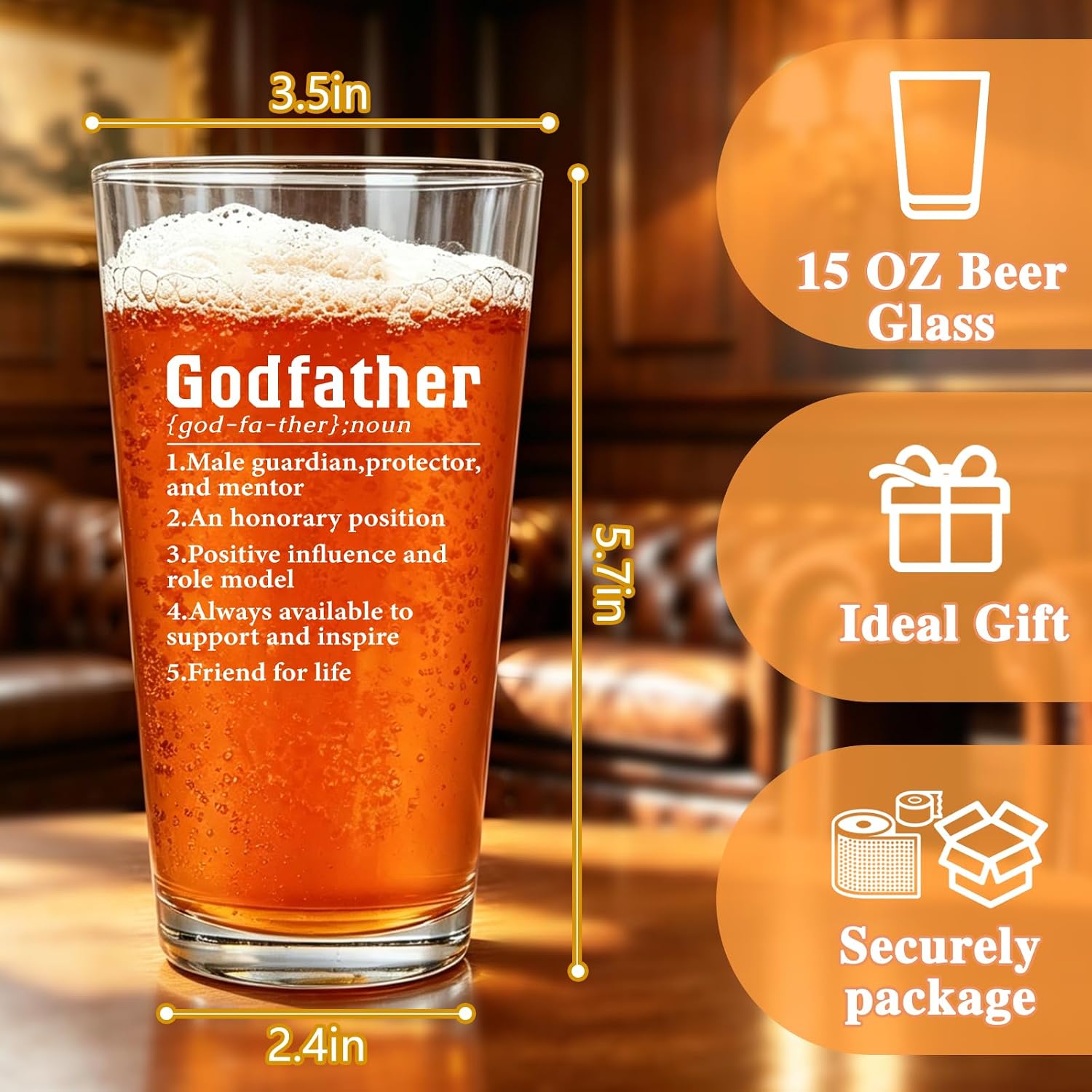 Futtumy Godfather Gift for Men, God Father Definition Beer Glass, Godfather Proposal Gifts for Men Uncle Brother Old Fashioned Glasses 15 OZ, Fathers Day Baptism Birthday Gifts Bourbon Glass