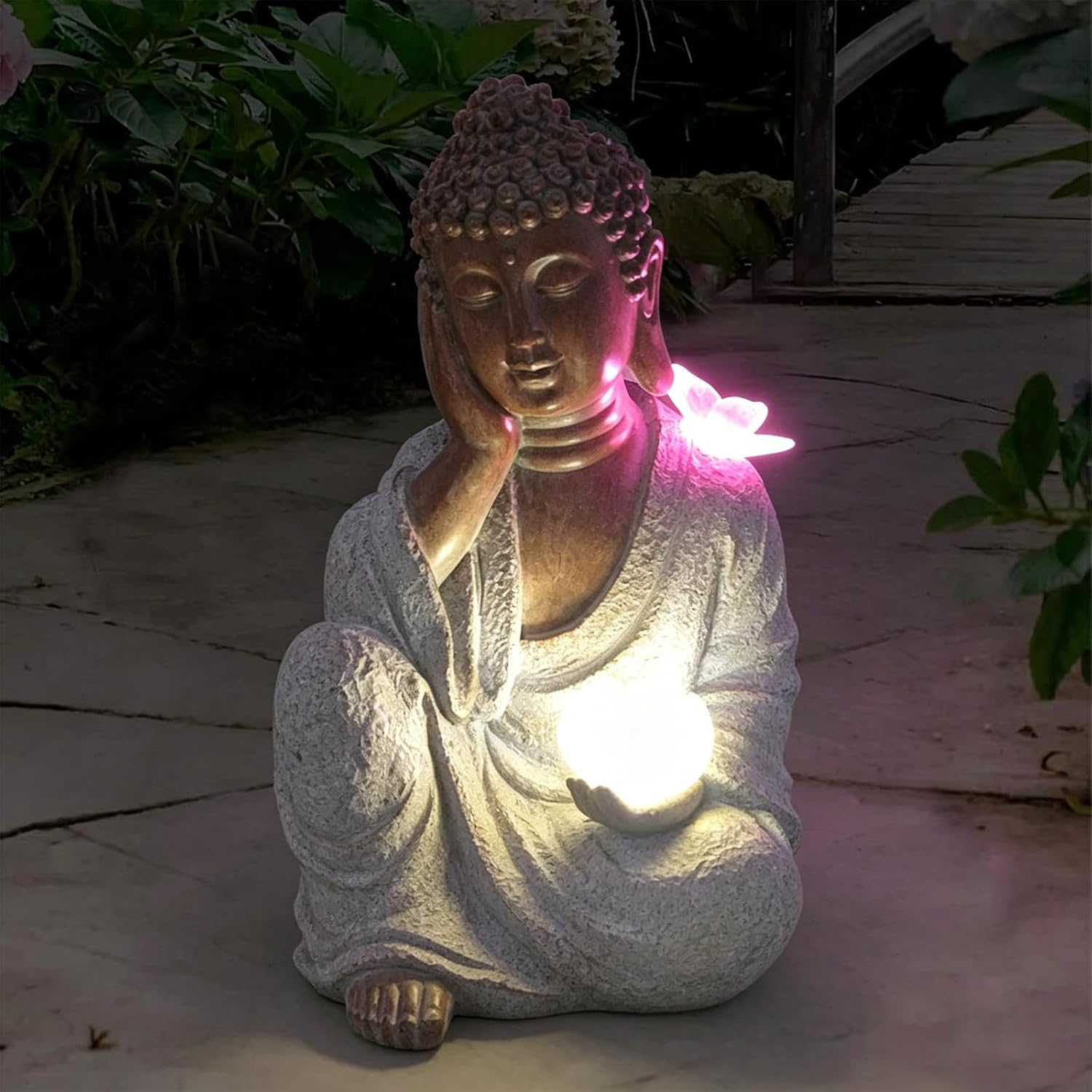 Buddha Statue with Solar Butterfly and Lotus Garden Decor Buddha Statues for Garden Home Patio Lawn Outdoor - Ideal Gifts for Mom, Dad or Birthdays
