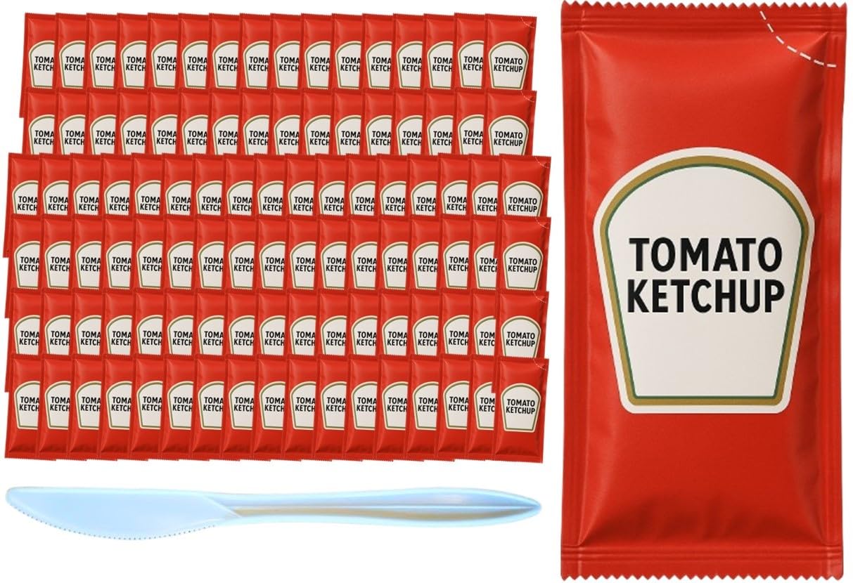 CMC Products Slide Seal Bag of 100 Heinz Ketchup Condiment Packs Condiment Packs - Ketchup w/ Plastic Food Bag & Slide Seal – Perfect for Boxed Lunches, BBQ, Picnics, and Parties (Ketchup, 100 Count)