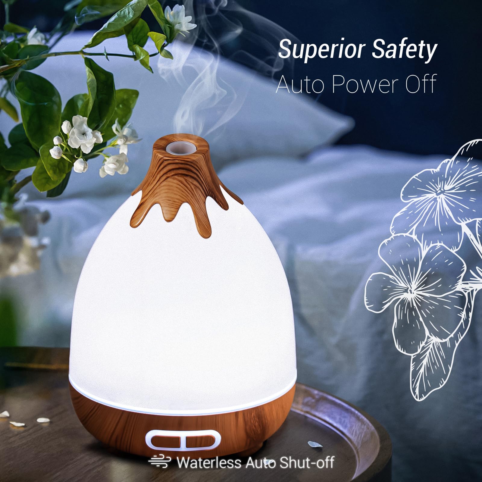 Diffusore di oli essenziali, 300 ml, umidificatori silenziosi per la casa, 7 LED a colori, spegnimento automatico, timer di sicurezza, diffusore per aromaterapia, per casa, ufficio, stanza,