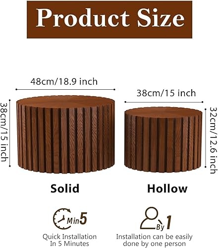 Miniatura 2 de Juego de 2 mesas auxiliares anidadas redondas modernas, mesa de café redonda pequeña de nogal, mesa auxiliar circular pequeña, mesa auxiliar Marrón