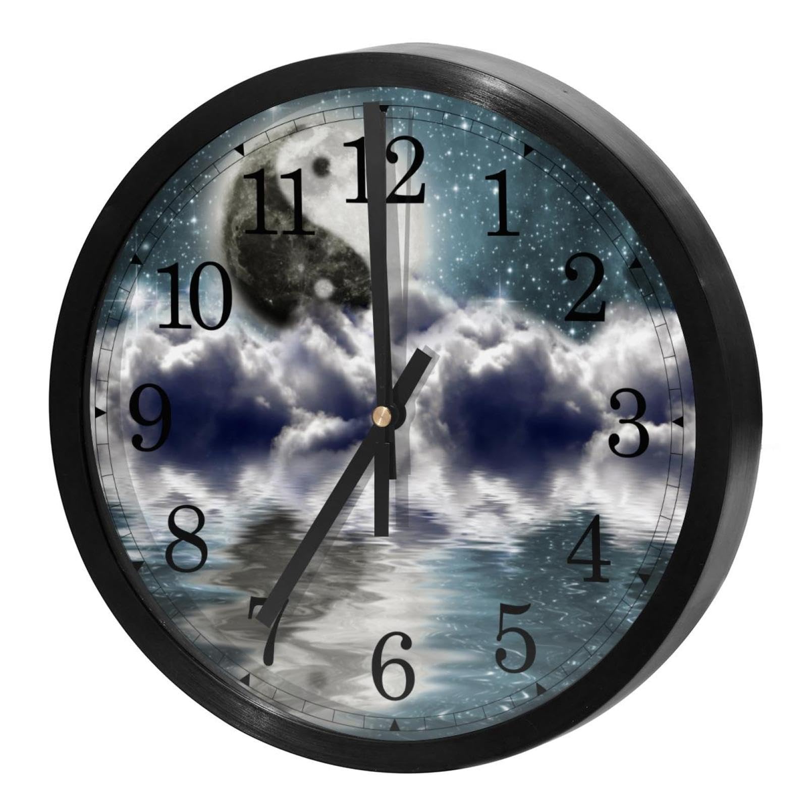 Horloge murale à quartz silencieuse au design Moon Yin Yang