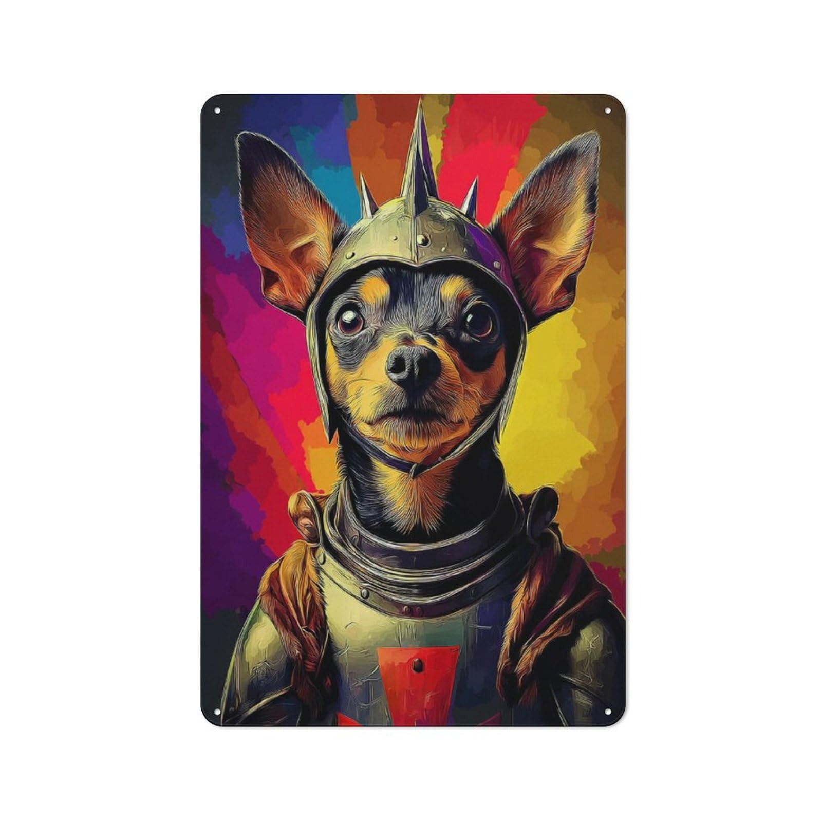 Junmoney Medieval Dog In Armor Farmhouse Metal Sign With Design 30X20cm, Rustic Rustic Kitchen Decor For Dining Room, Cafe, Entryway Or Family Room