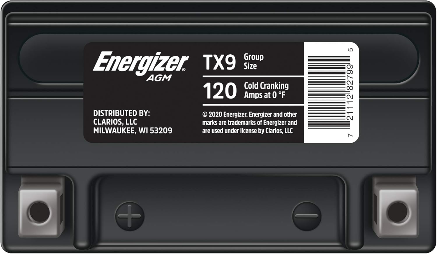Energizer TX9 AGM Motorcycle and ATV 12V Battery, 120 Cold Cranking Amps and 8 Ahr, Replaces: YTX9-BS and others, Black